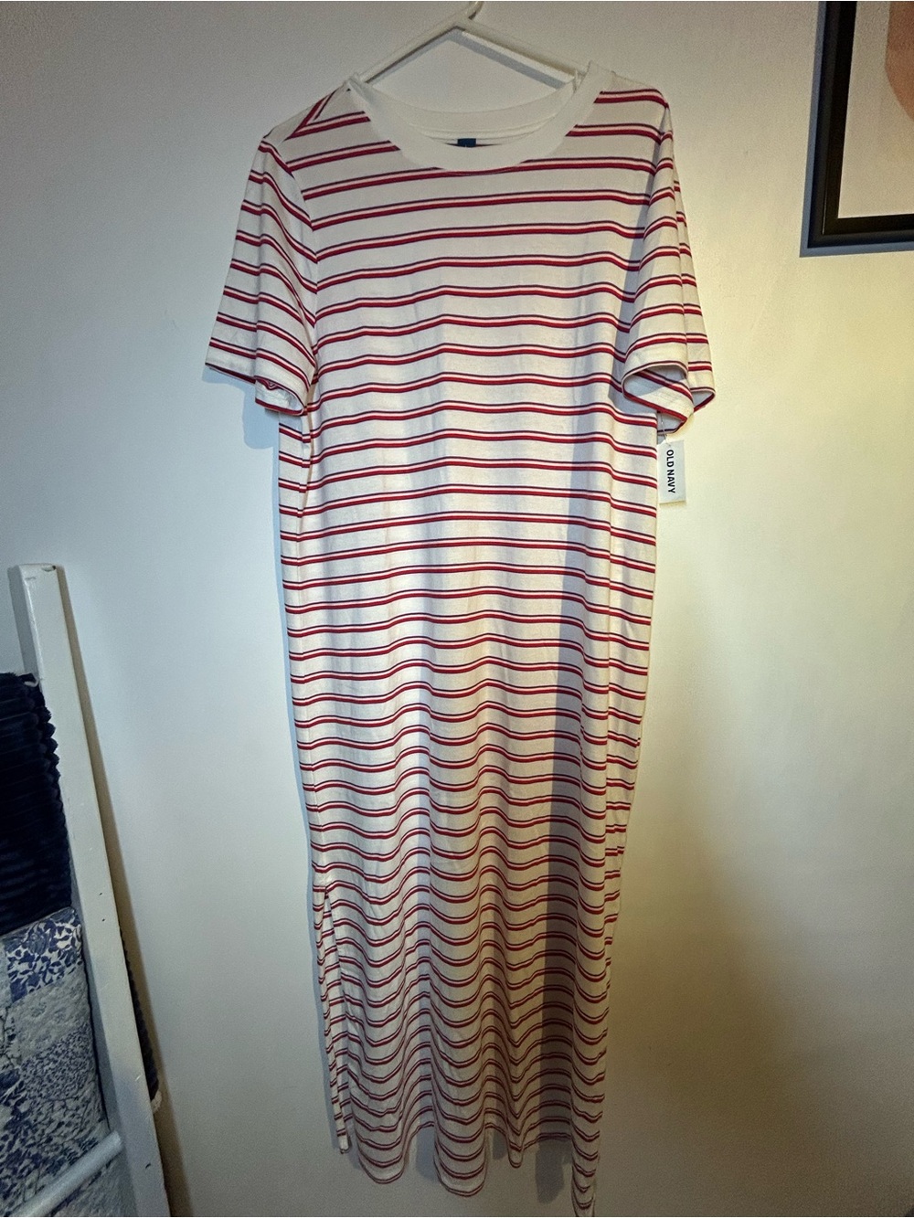 Old Navy White Maxi Dress with Red Stripes
